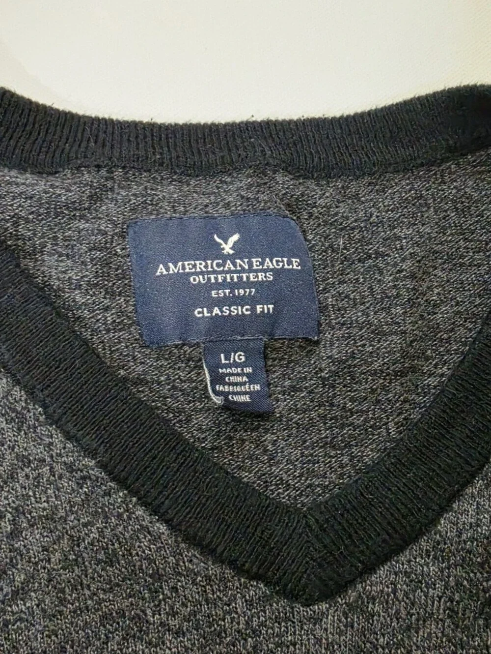 American Eagle Sweater Mens Large Grey Black Logo Classic Fit Fall Streetwear